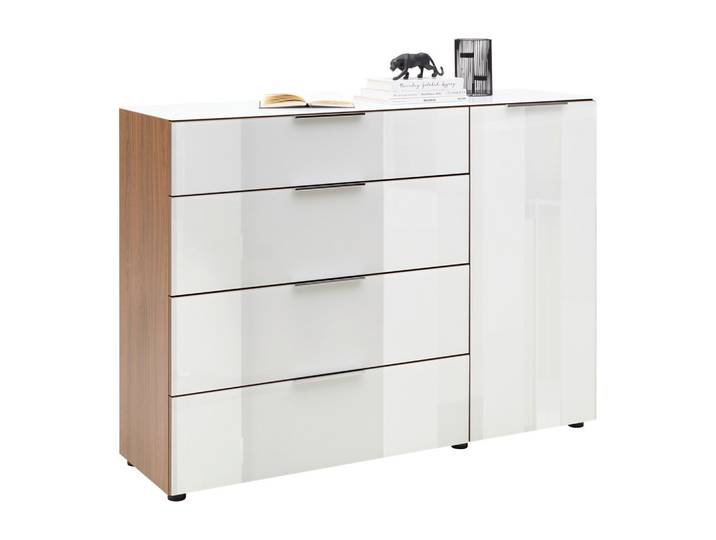 Kommode 135/99/40 cm Weiss, Nussbaumfarben