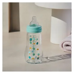 MAM, Babyflasche, Biberon Verre Premium 260 ml 2 Mois et + Débit 2 Moyen - Couleur : Vert (260 ml)