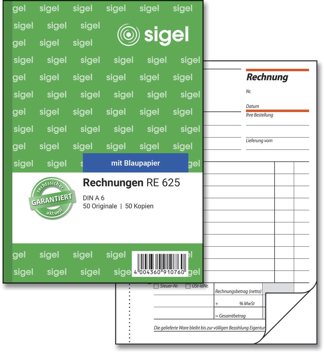SIGEL Formularbuch Rechnung DIN A6 2x 50 Seiten RE625