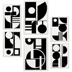 POSTER Set Mit 6 Bauhaus Schwarz Geometrisch A3 & A4 Weißer Rahmen