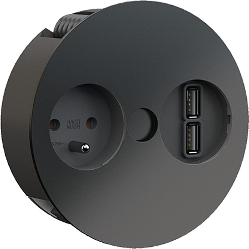 Bachmann Twist stopcontact met 1x USB-lader, zwart, 2 meter