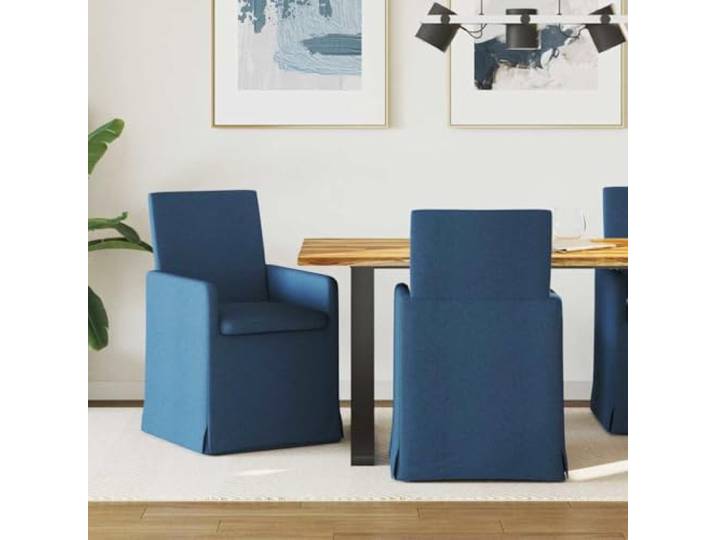 2er Set Esszimmerstuehle Stoff Blau 57x67x95 cm mit Rollen und Armlehne Stoffbezug blau, Sperrholz und Metall Gestell, Rollen, Armlehne, für Innenräume, Pflege leicht
