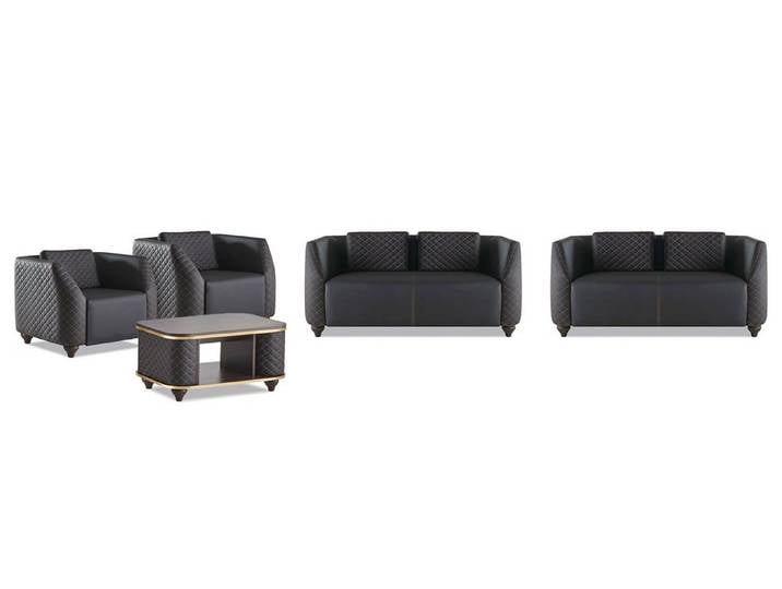 Xlmoebel Polstergarnitur Sofa-Set 2-Sitzer mit Sessel und Couchtisch in Schwarz Braun, (Sofa-Set, 5-tlg., 2-Sitzer Sofa-Set mit Sessel & Couchtisch), Made in Europa