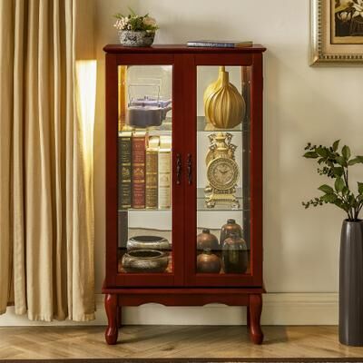 NA Rustic Vintage Lighted Curio Diapaly Cabinet with Adjustable Shelves