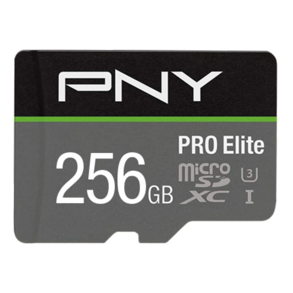 PNY PRO Elite MicroSDXC Kaart, 256 GB, Klasse 10, UHS-I, U3, Zwart, Grijs