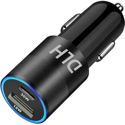 DLH CHARGEUR VOITURE USB-C 30W AND USB-A 18W, Auto Adapter, Schwarz