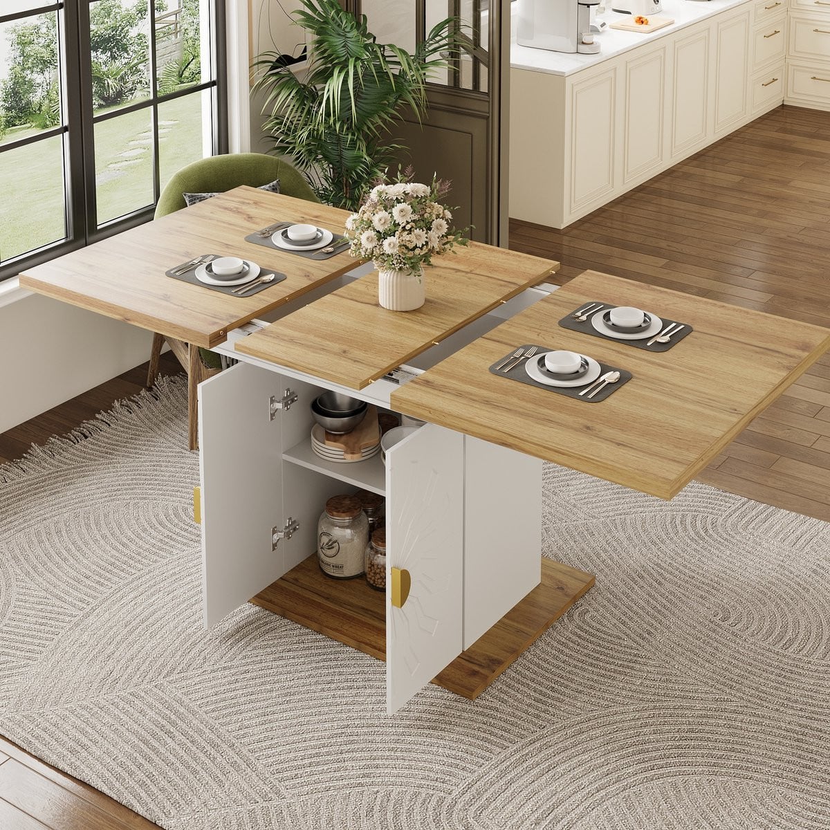 FLIEKS Uitschuifbare Eettafel met Opbergruimte en Houten Fineer - Wit