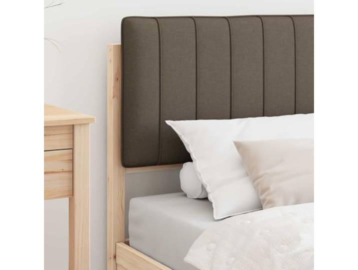 KTHLBRH Einzelbett 90 x 200 cm Kiefer massiv Taupe Gepolstertes Kopfteil, Lattenrost, kein Boxspringen erforderlich, einfache Montage