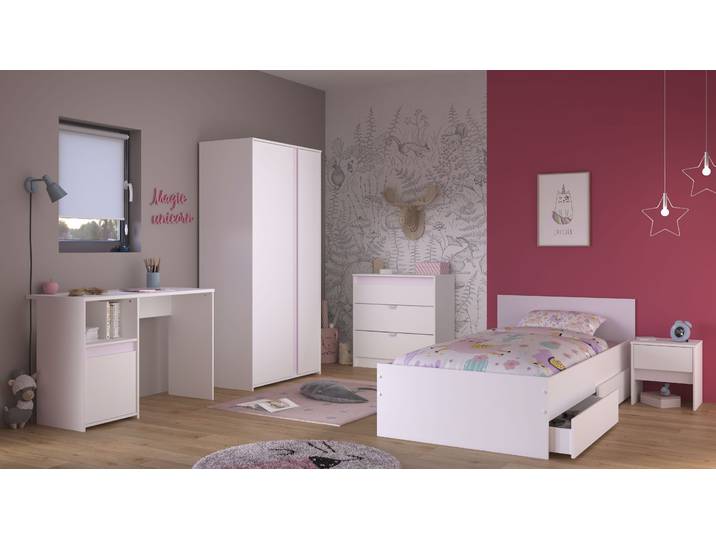 Jugendzimmer-Set PARISOT Pirouette, farbige Einsätze drehbar- Rosa oder Grau , weiß, B/H: 90cm x 200cm, Holzwerkstoff, Schlafzimmermöbel-Sets, Jugendzimmer-Set, komplettes Jugendzimmer, für alle Zielgruppen