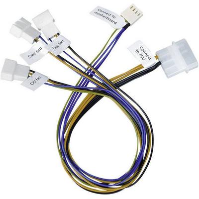 PC-Lüfter Anschlusskabel [3x PC-Lüfter Stecker 3pol., PC-Lüfter Stecker 4pol. - 1x IDE-Strom-Stecker 4pol.] 0.30 m Akasa