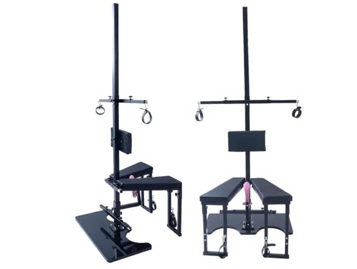 MTUBFT 2-In-1 Bestrafung Stehendes Kreuz Sex Stuhl SM Handschellen Fesseln Set Sklaventraining Multifunktionaler Sex Stuhl Spreizstange mit Handschellen Fußschellen für Paare Enthält Keinen Dildo