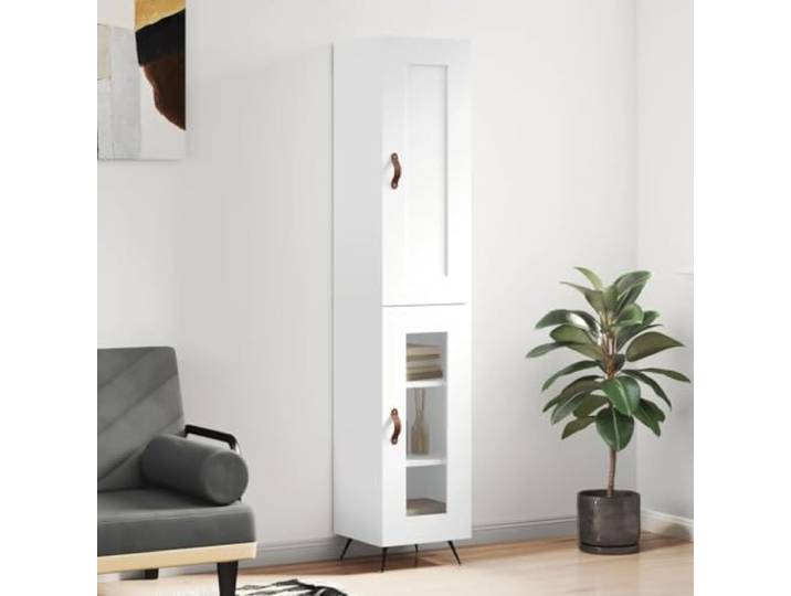RJPLMFV Anrichte, hoch, weiß, 180 cm, Holz Glastür, Metallfüße, Großer Stauraum, Stabiler Schrank für Wohnzimmer