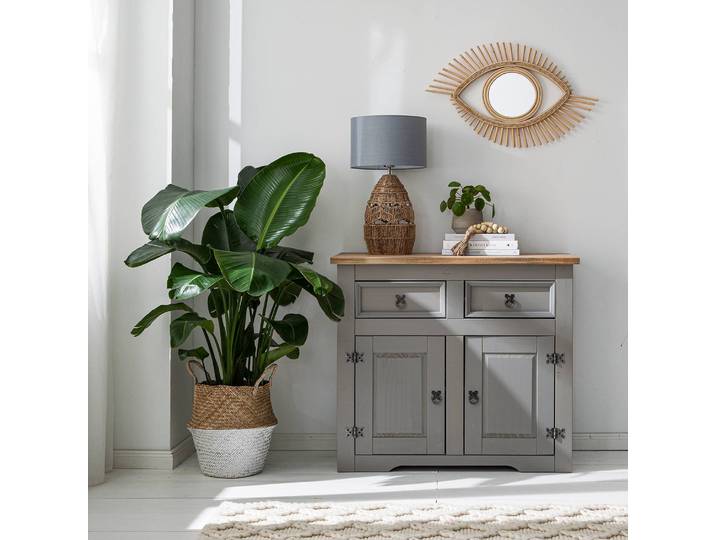 Commode avec portes 92 x 84 x 44cm Gris/Pin gris