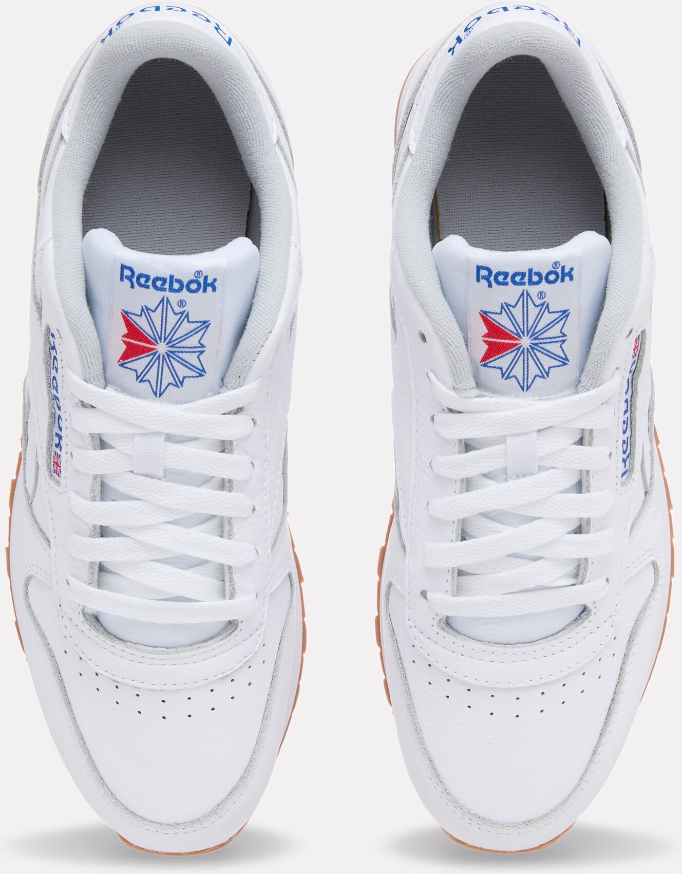 Sneaker REEBOK CLASSIC "CLASSIC LEATHER", Damen, Gr. 45, weiss (ftwrweiß, blau, gum), Leder, Schuhe Sneaker ftwrweiß, blau, gum 45