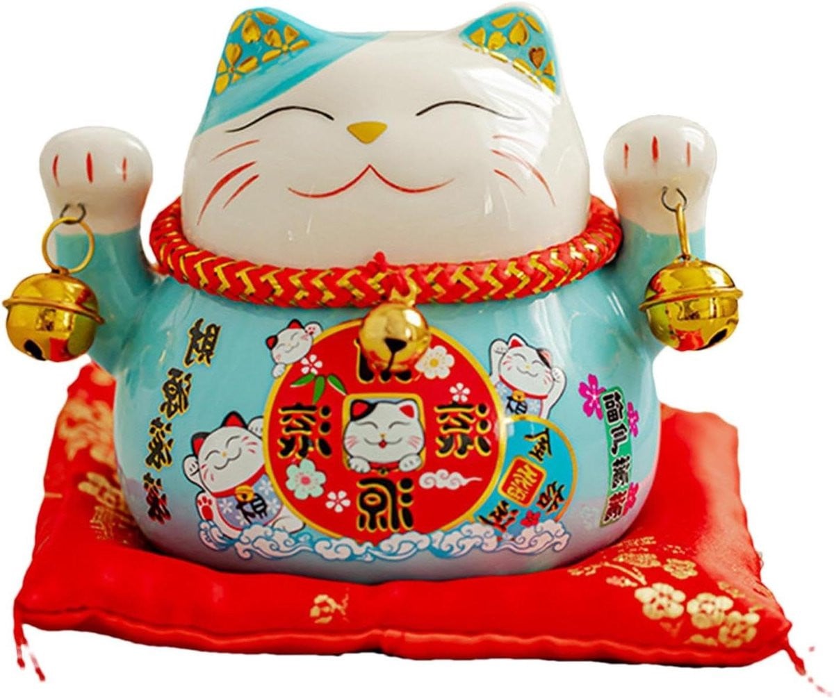 Maneki Neko Feng Shui Kat Standbeeld - Keramiek Gelukskat Decoratie voor op Tafel