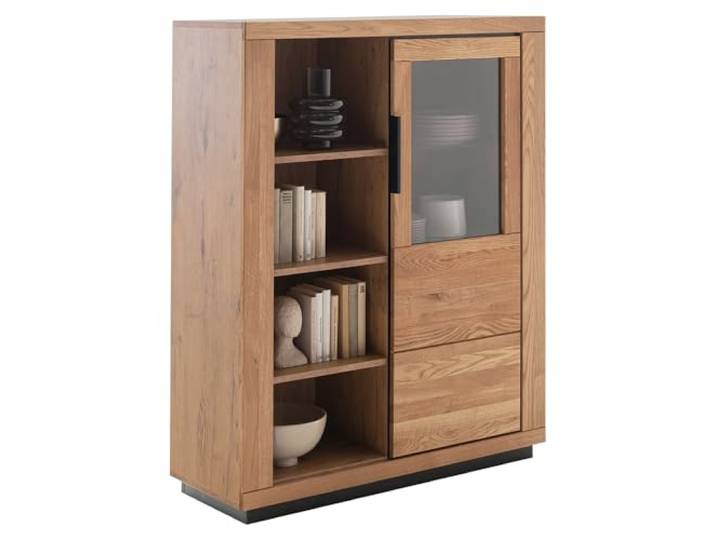 Vitrinenschrank Highboard in Eiche teilmassiv, Fronten Massivholz/Echtholz