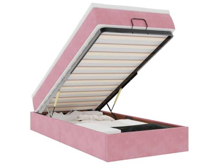 KTHLBRH Bettgestell mit Matratze Rosa 90 x 190 cm aus Samt Boxspringbett, hydraulischer Aufzug, Lattenrost, atmungsaktiver Matratzenschoner, abnehmbarer Bezug, 100% Samt