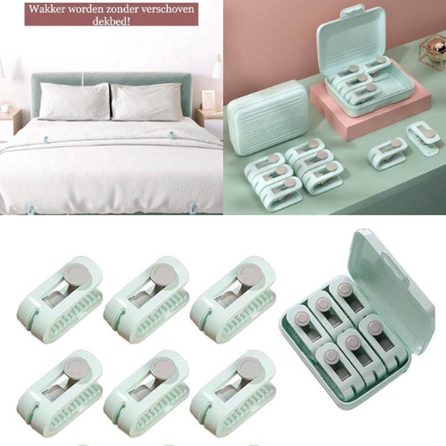 Okado Dekbedclips - 6 stuks - Groen - Dekbedhouders met opbergdoosje