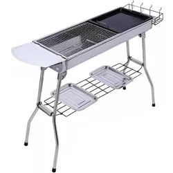 JTI, Holzkohlegrill, Tragbarer Grill mit Zubehör - Edelstahl (60 cm)