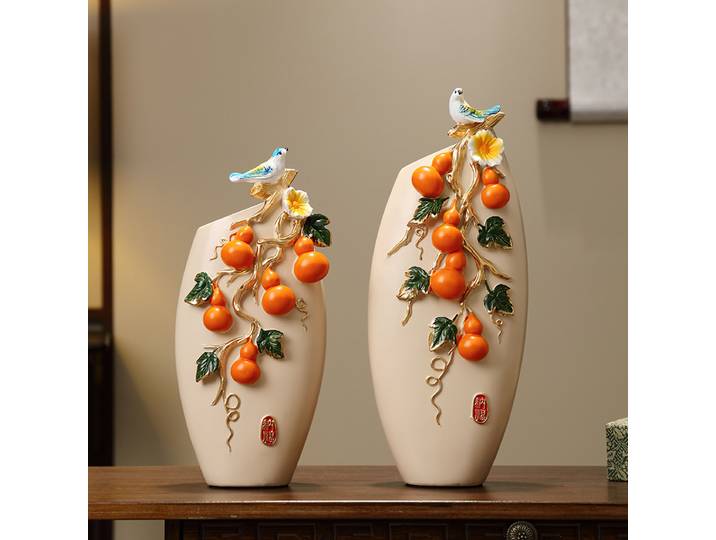 Ornement de vase Wufu Linmen de luxe léger chinois, arrangement floral haut de gamme pour entrée de salon, décoration artisanale créative