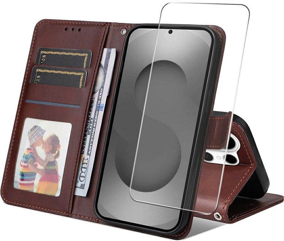 Samsung Galaxy S26 Ultra ENKAY - 2-i-1 Kunstlæder Cover inkl. Skærmbeskyttelsesglas - Brun