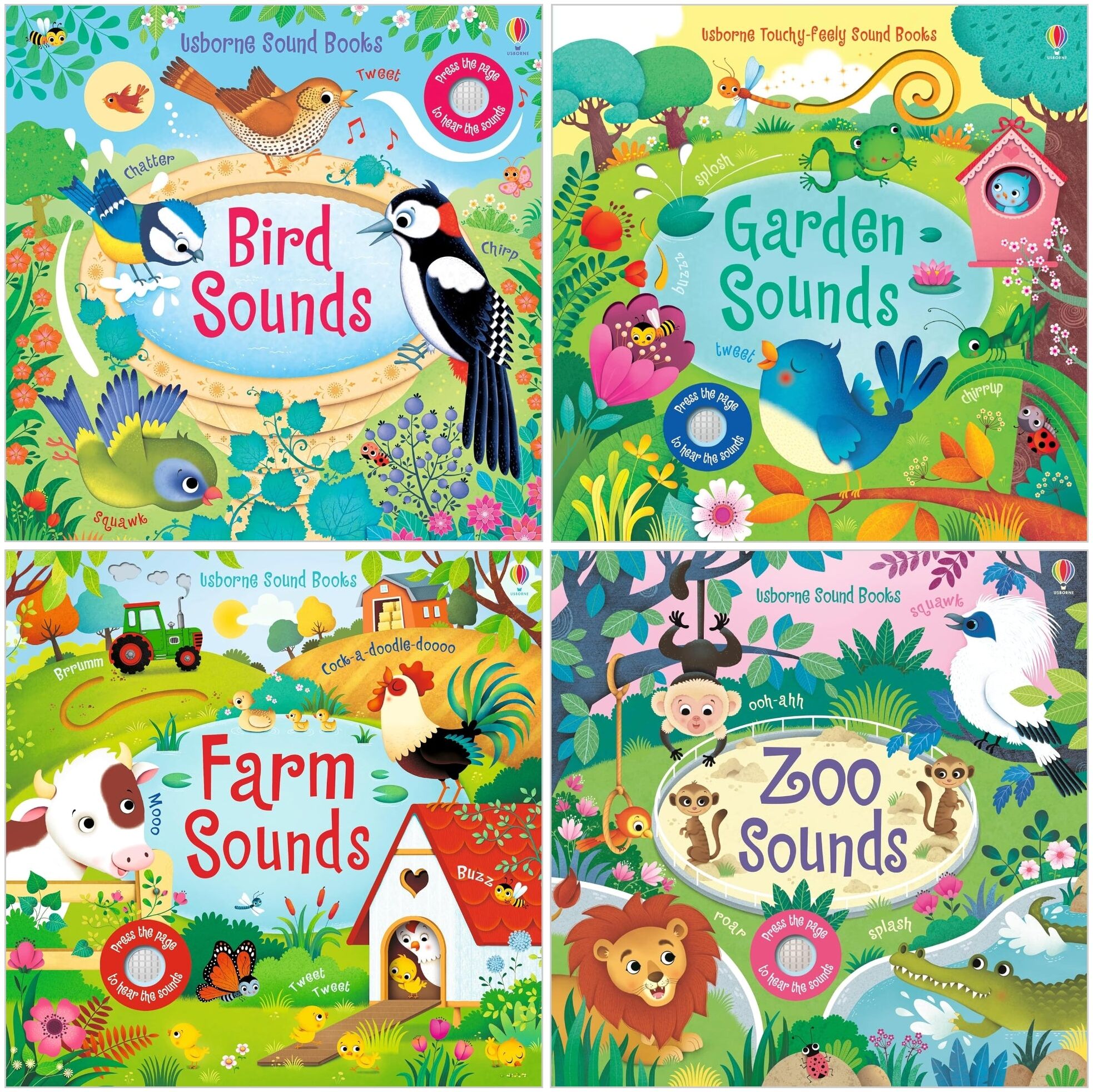 USBORNE PUBLISHING LTD Usborne Sound Books Collection 4 Books Set by Sam Taplin (Garden Sounds, Farm Sounds, Zoo Sounds, Bird Sounds)