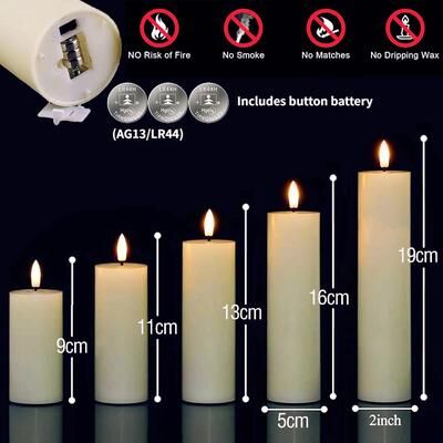 Uplift Treasures Bulk LED Flickering Flameless Pillar Candles 5 Size Mix 48pcs