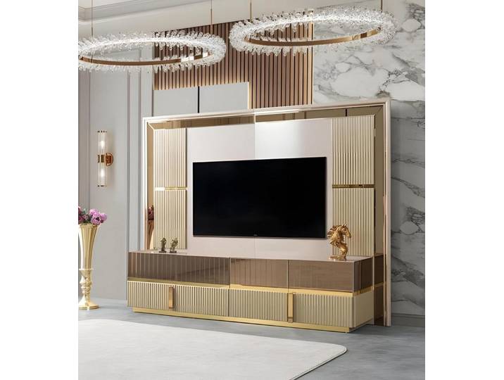 JVmoebel TV-Schrank Moderner Design TV Ständer mit strukturierter Front und Glasdetails
