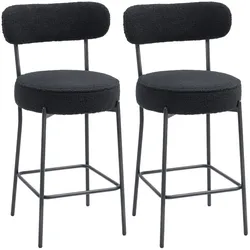 BARHOCKER 2er Set Barstühle mit Fußstütze, Lehne, 68 cm Sitzhöhe Schwarz