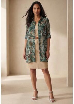 Plus Size Women's Sheer Georgette Mega Tunic by Jessica London in Frost Teal Paisley (Size 32 W) Long Sheer Button Down Shirt