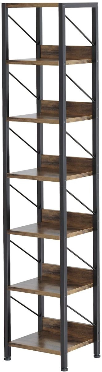Happiq Boekenkast 7-Laags - Retro Houtlook - Zwart