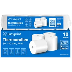 Easyprint Thermorollen / Kassenrollen, 10 Rollen, 80mm x 80mm x 12mm, 90m, PEFC zertifiziert, Für EPSON, IBM, u.v.m.