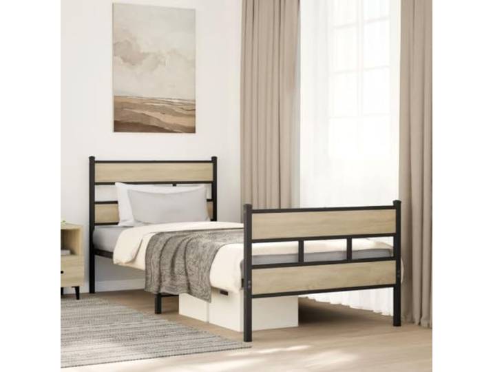 Stabiler Metallrahmen Schlafzimmer Klassisches Design 90x200 cm Braun Metallbett ohne Matratze Sonoma-Eiche 90x200 cm Stabiler Eisenrahmen mit Lattenrost und Stauraum