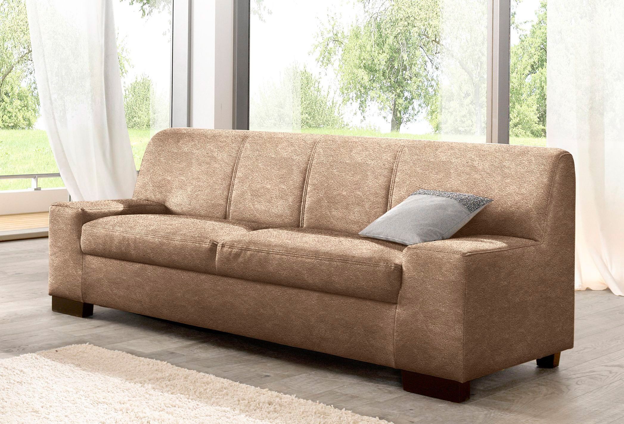 3-Sitzer DOMO COLLECTION "Norma zeitlos, kubisch und elegant, komfortabel, flache Armlehnen", braun (café), B:212cm H:74cm T:85cm, Sofas, 3-Sitzer café B/H/T: 212cm x 74cm x 85cm, Microfaser PRIMABELLE®, ohne Funktion