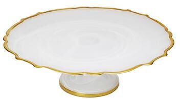 "Alice Pazkus Alabaster White 13""Cake Stand With Gold Trim"
