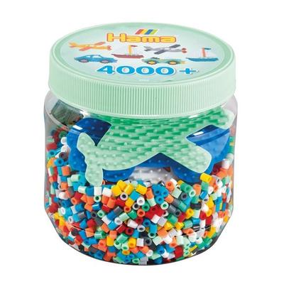 Hama 2053 - Dose mit 4000 Midi-Bügelperlen & Stiftplatten (Auto/Segelboot/Flugzeug)