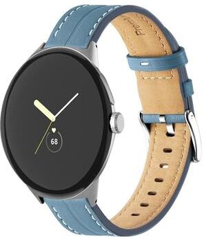 Everyday Crate Google Pixel Watch 4 3 2 1 Genuine Leather Watch Band 41mm Grooved Replacement Strap blue
