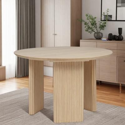 ZWYO HOSIMU "46"" Japandi Round Dining Table, Natural Wood Kitchen Table with Fluted Legs for 4"