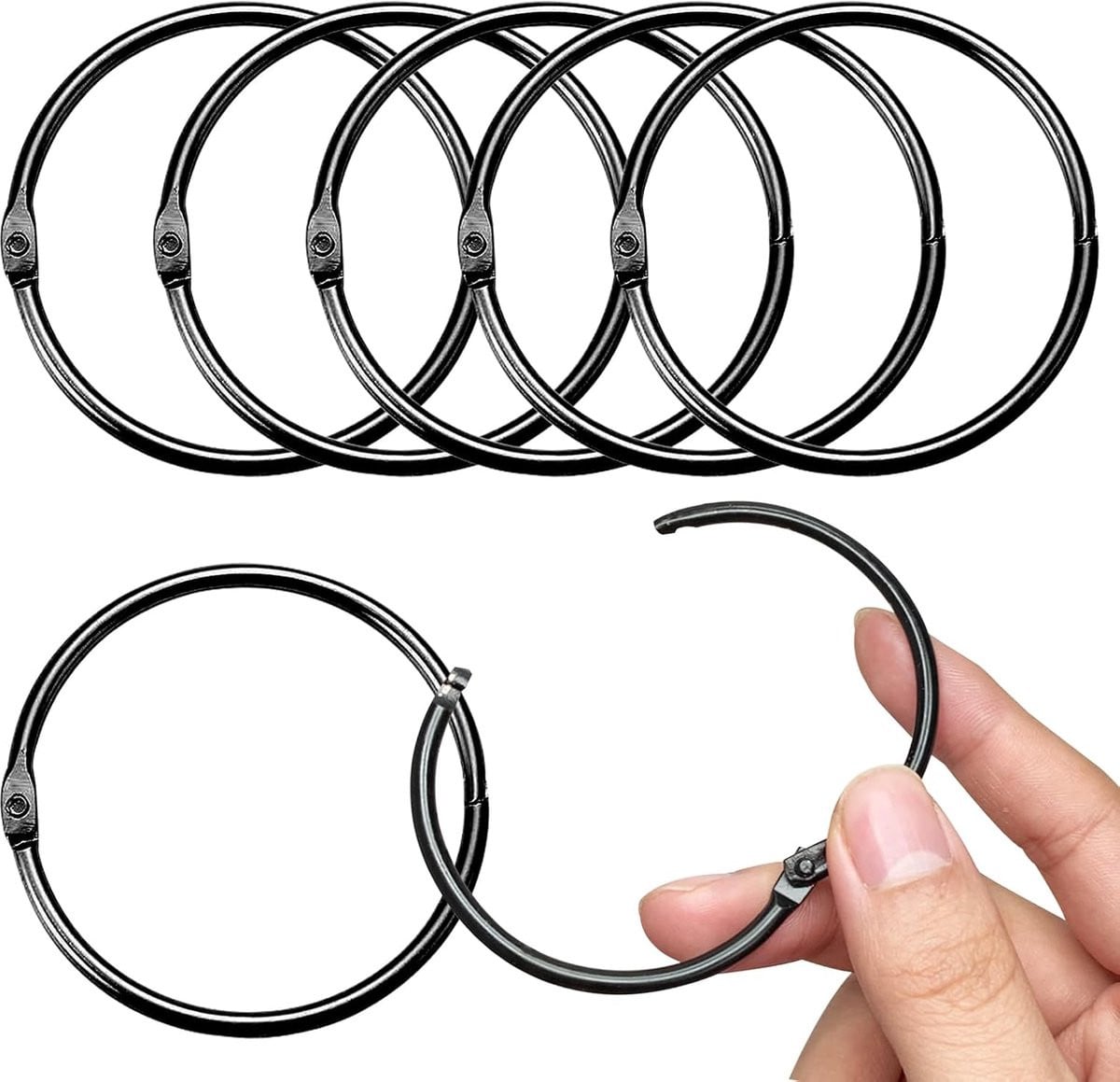 SnelShoppen Pack van 20 Ronde Gordijnringen voor Douchegordijnen met Metalen Clips - Zwart - 50 mm