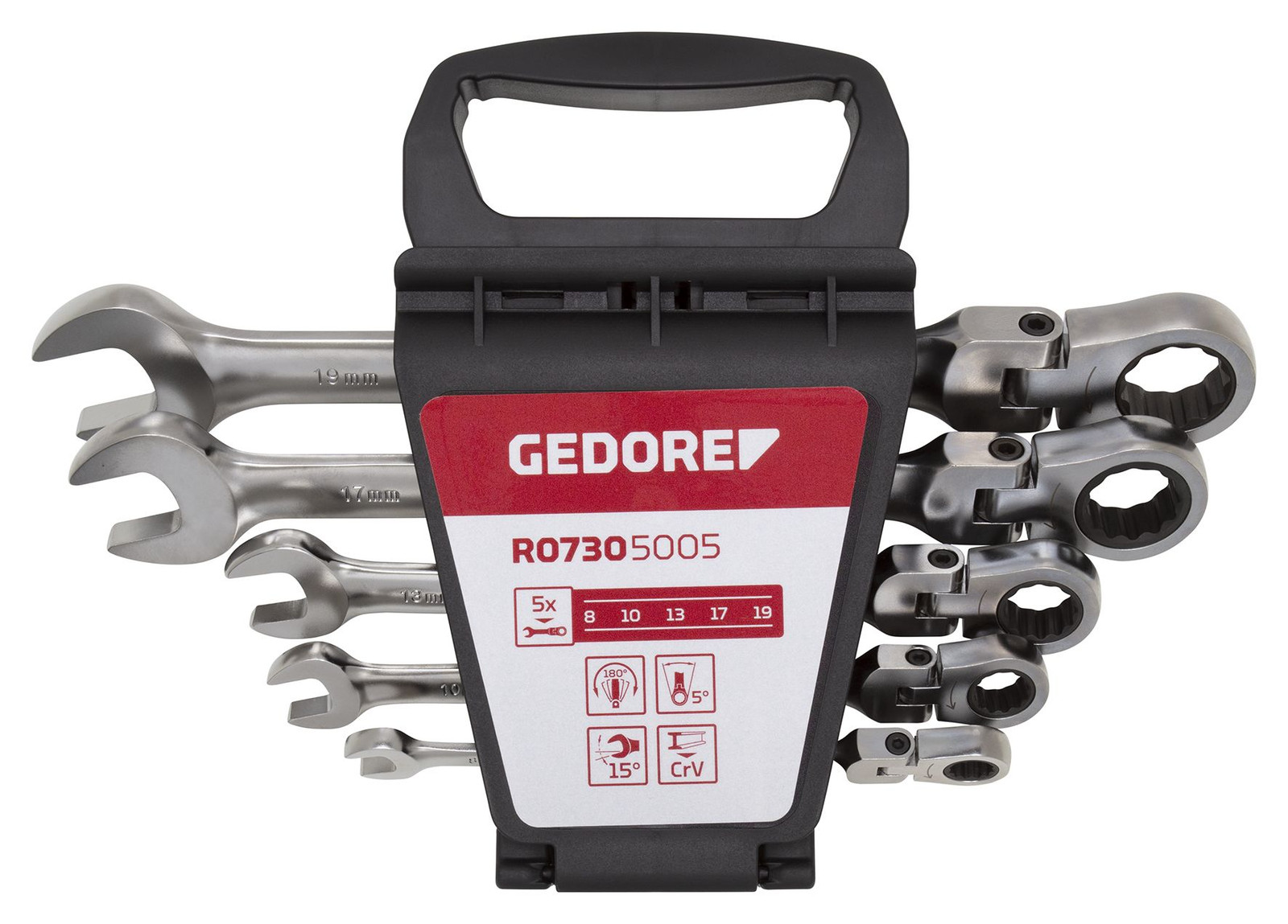 Gedore rode set scharnierratelringsleutels 8-19 mm