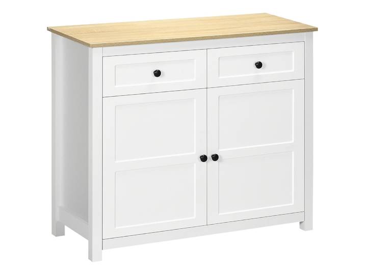 Buffet 2 portes étagère réglable 2 tiroirs blanc aspect bois clair