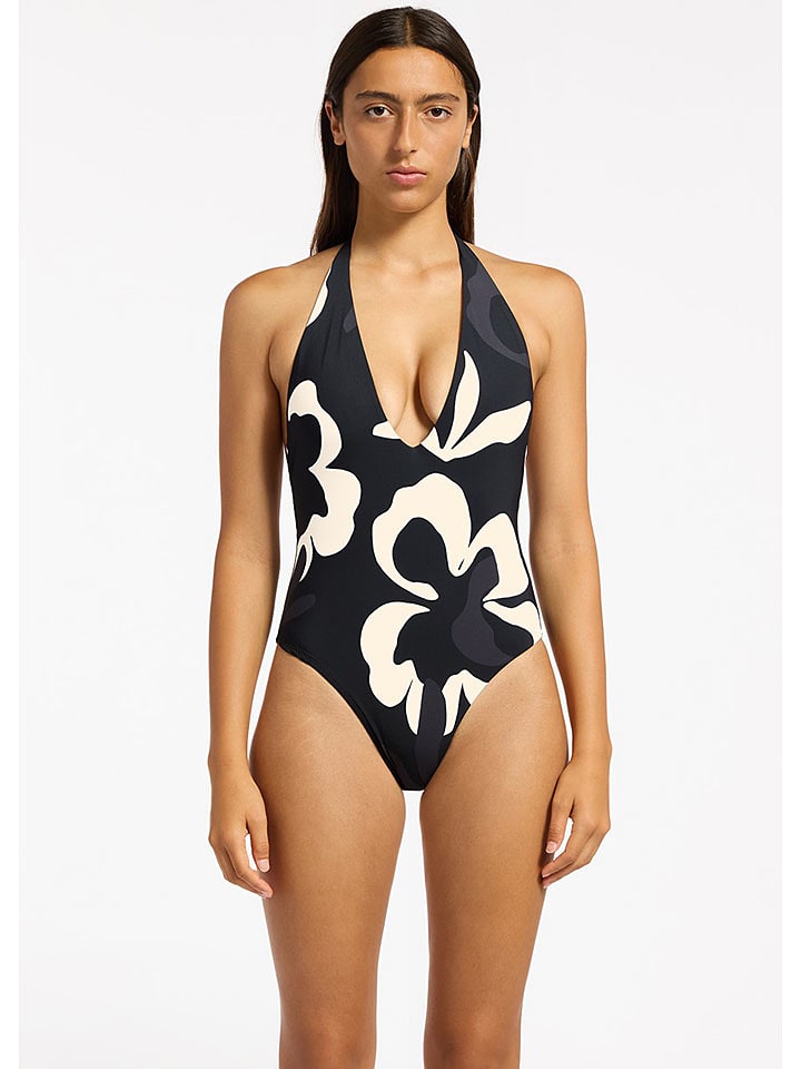 Jets Badeanzug in Schwarz/ Creme - L