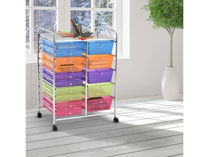 Chariot de Rangement - Multi Couleur - 15 Tiroirs Amovibles - 63 x 37 x 87 CM - Métal - Roulettes