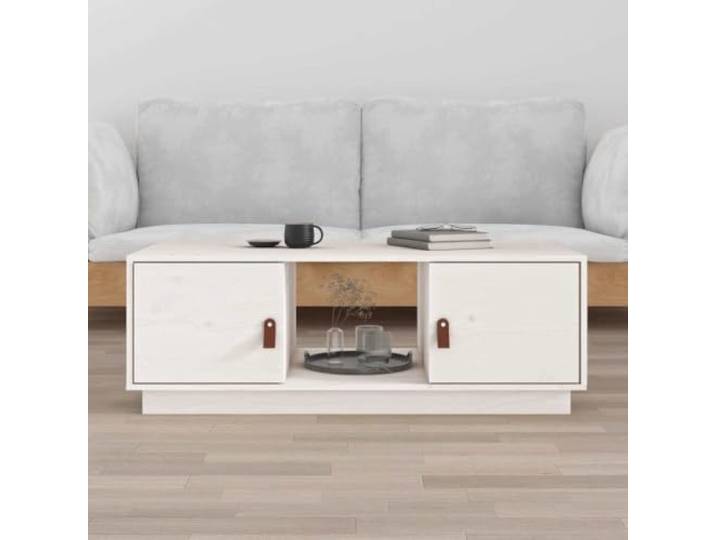 HEFZGDB Couchtisch Weiß 100x50x35 cm Massivholz Kiefer mit Stauraum Fächern, Moderner Wohnzimmertisch Beistelltisch aus Naturholz, Funktionaler Sofatisch Teetisch mit rustikaler Optik