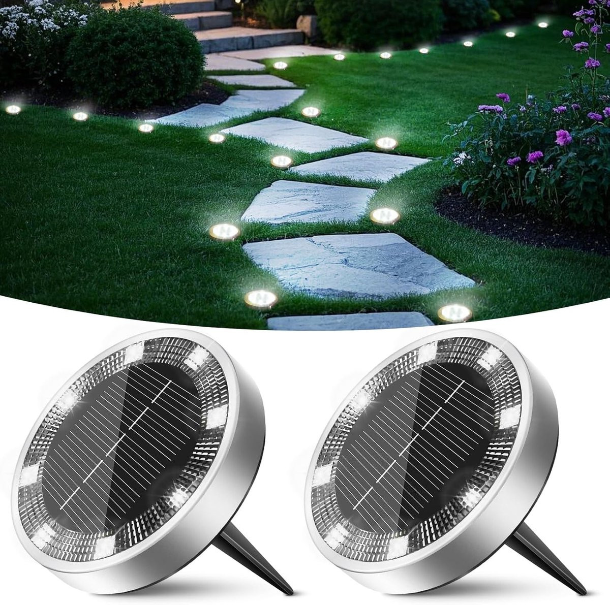 Set van 2 Wit LED Solar Tuinspots voor tuin en terras