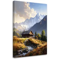BILD auf Leinwand, Berglandschaft Hütten Natur