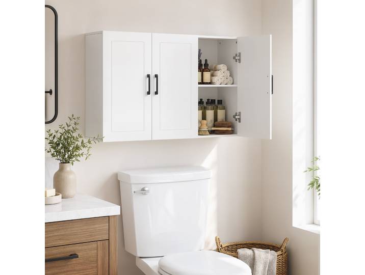 HOMCOM Meuble Mural 3 Portes Blanc 90x30x60cm Salle de Bain