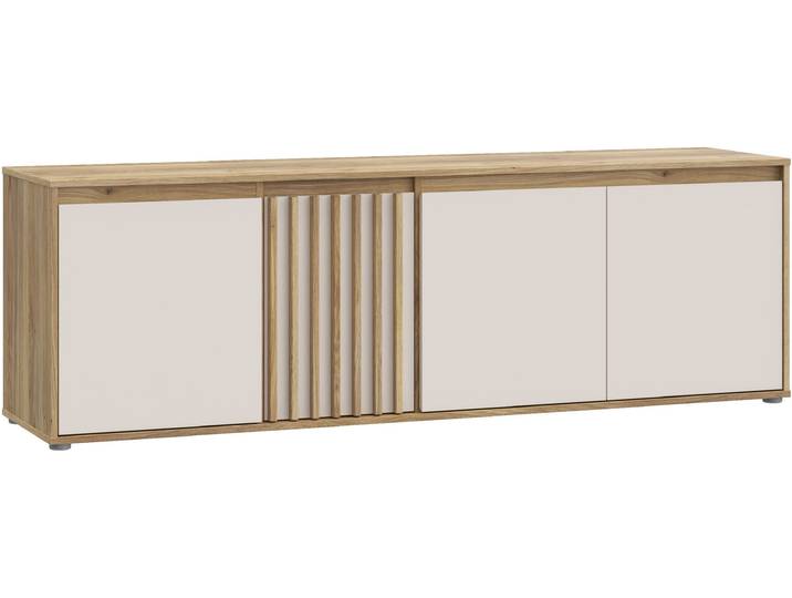 Meuble TV ELISTON – Blanc Mat & Chêne – 4 Portes – 174 3 × 41 5 × 56 1 cm