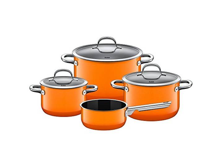 Silit Passion Orange Topfset Induktion 4-teilig, Kochtopf Set mit Glasdeckel, Silargan Funktionskeramik, Induktions Töpfe Set, Auslaufmodell, orange