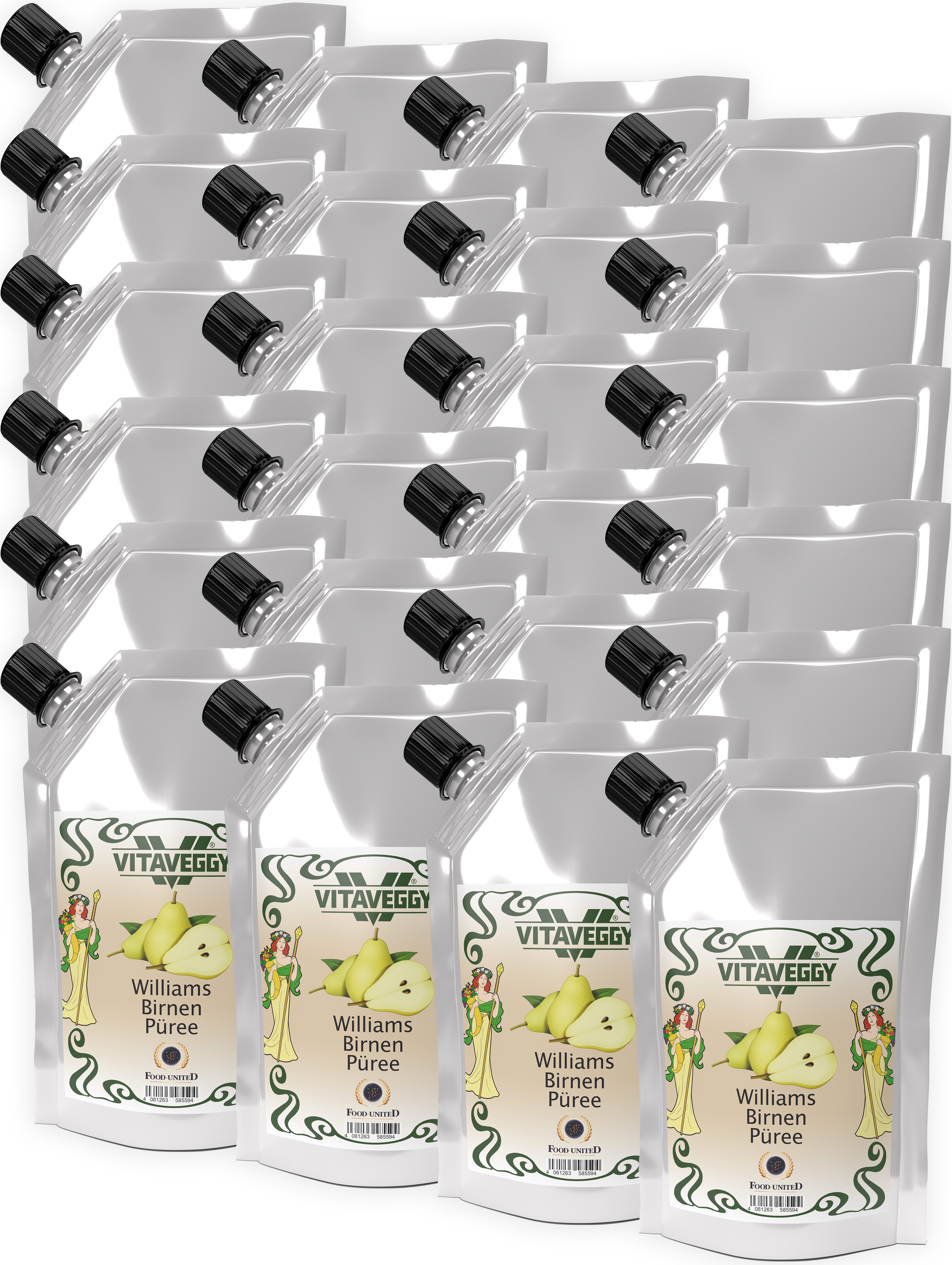 VITAVEGGY Früchte-Püree WILLIAMS BIRNEN 24x1kg ohne Aroma- Farb- & Konservierungsmittel von Food-United, Birnenpüree geeignet für Obstbrei & Babybrei Birnen-Apfel-Saft-Smoothie-Eistee-Sorbet-Müsli-Joghurt-Quark GVO-Frei Glutenfrei & 100% natürlich